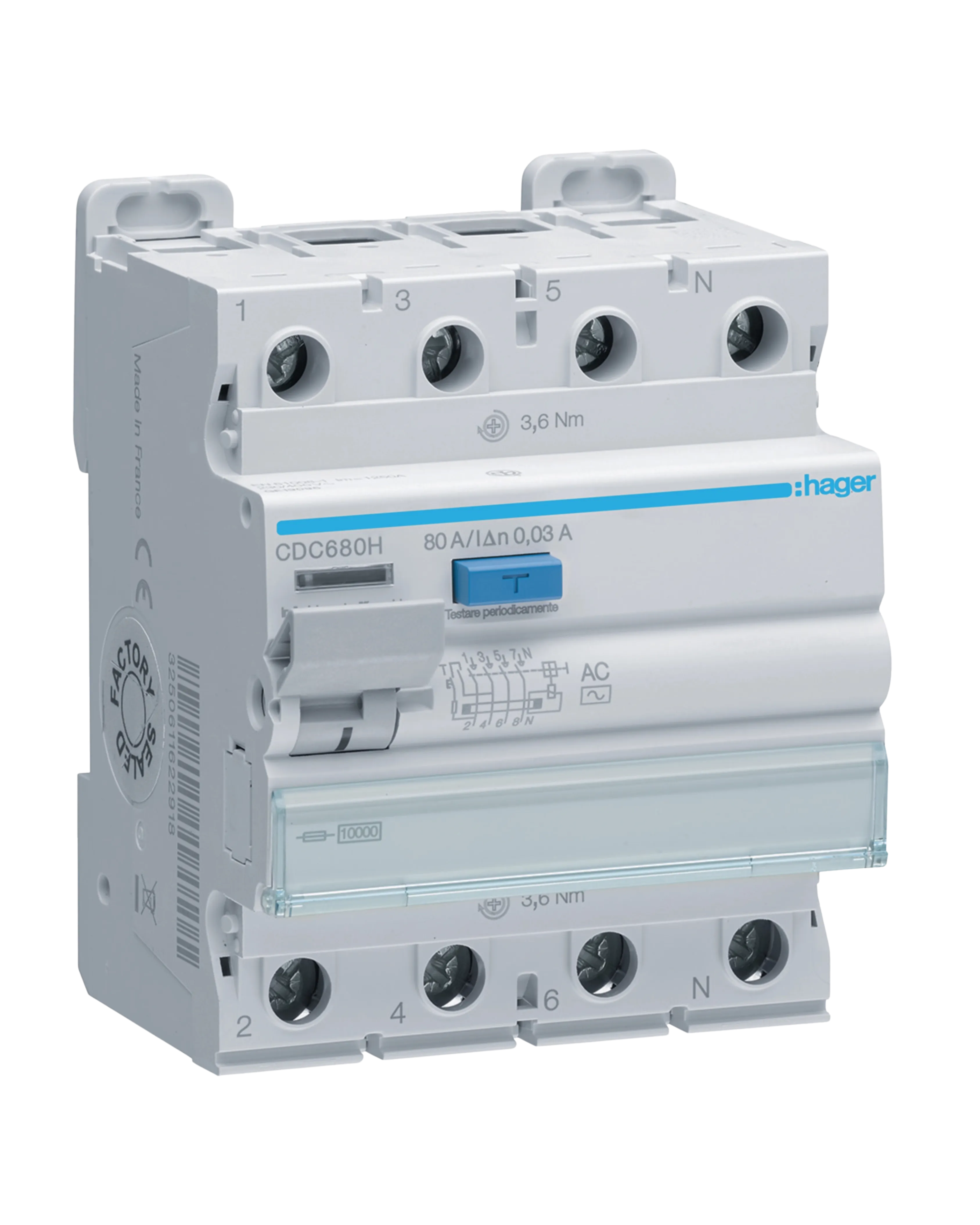 Hager CDC680H Pure RCCB, 4P 80A 30mA Type AC — Hager Drives – Motors – Circuits Protection